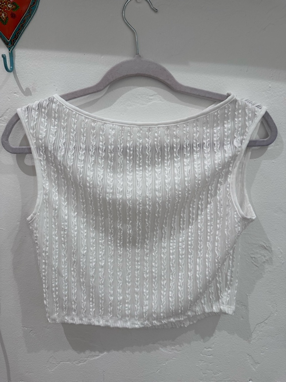 Amazon White Lace-Textured Sleeveless Crop Top